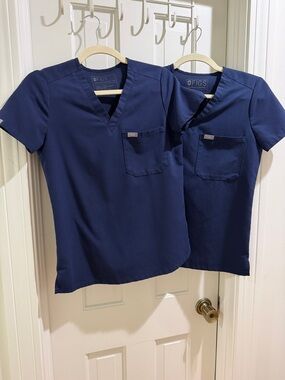 FIGS Navy Blue V-Neck Scrub Tops (2)